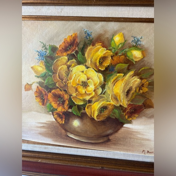 Original Handmade Vintage Oil Painting Fall floral Theme Artist original tag - Picture 3 of 11